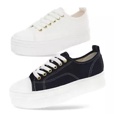 EPDavin Women Casual Cute Canvas Wedges Shoes Lace Up Platform Sneakers