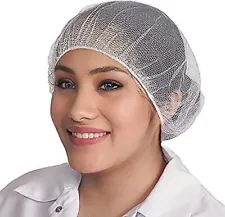 White Nylon Hair Nets 21. Pack of 100 Disposable Head Caps with Elastic Edge