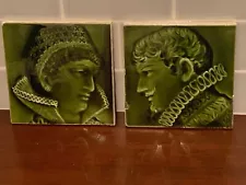 Pair of Antique Trent Portrait 19th Century Fireplace Tiles by Isaac Broome....