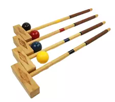 Vintage Old School Sports Gold Edition Croquet Set with Wood Carry Crate