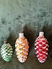 Vintage Christmas Frosted Pine Cone Ornaments - Glitter and Snow