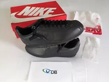 U.S. Mens 10.5 Nike Cortez Classic Leather All Black + Retail Bag & Sale Receipt