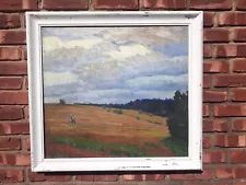 German Artist Ernest Odefey Oil On Canvas Hamberg, Germany Harvest Scene 1918