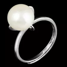 NATURAL 10X9MM FRESH WATER PEARL SINGLE PEARL STERLING SILVER 925 RING SIZE 7