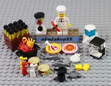 LEGO - 35 pcs Lot Food Kitchen Chef T-Bone Pizza Grill Hamburger BBQ Minifigure