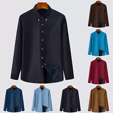 Mens Corduroy Solid Color Fashion Pocket Warm Shirt Casual Button Thicken Shirt