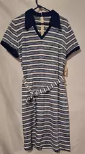 1960's Deadstock Vintage Lari Lane Blue Striped Polyester Shift Dress Sz 20 NEW