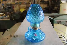 Antique Fenton Oil Glass Lamp, Blue