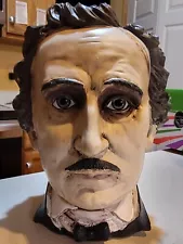 Edgar Allan Poe Container Jar Head Statue Vase Halloween Decoration