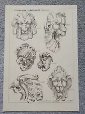 Aston Hall, Grotesques (Gargoyles) - Antique/Vintage Print - 1878