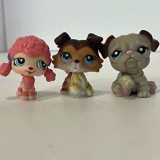 Flawed #58 Collie Dog #1520 Poodle #2283 Bulldog Littlest Pet Shop Lot LPS