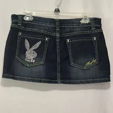 Vintage Playboy Denim Skirt Studded Bunny Ears Womens Size 9/10 Euc E2100