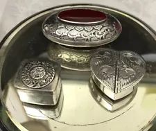 Vintage Lot of 3 Sterling Snuff Pill Trinket Embossed Mexico Heart Shape Boxes