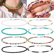 Boho Colorful Seed Beads String Beaded Choker Clavicle Chain Necklace Women Gift