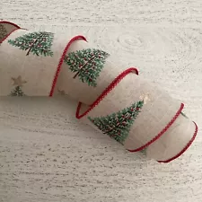 5 YARDS CHRISTMAS TREE PRINT WIRED RIBBON 2.5” WIDE = RED & GREEN