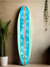 Aqua Vintage Distressed Surfboard Artwork Decor, Beach Tropical Home Decor