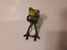 5.25"H Tree Frog Sitting on Toilet Holding Phone Planter Funny Animal Figurine