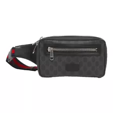 GUCCI Waist bum crossbody bag 474293 canvas GG Supreme Black Used Auth