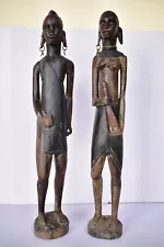 Antique African Trible Art Sculpture Ebony Maasai Mara Hunting Couple Figurine "