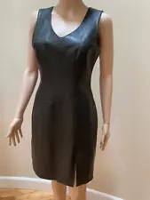 Hugo Buscati Collection Genuine Leather Black Mini Dress Sz 6 Sleeveless V-Neck