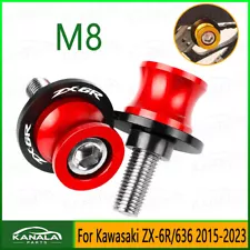 RED Swingarm Spools Sliders Stand Screws M8 For Kawasaki ZX-6R/636 2015-2023 (For: 2015 Kawasaki)