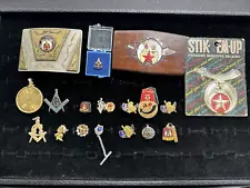 Lot of 19 Masonic / Freemason Type Small Lapel Pins Medallion & Belt Buckle