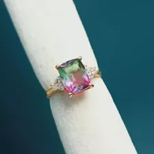 Watermelon Tourmaline 925 Silver Ring Cushion Cut Handmade Bi Color Stone Ring 8