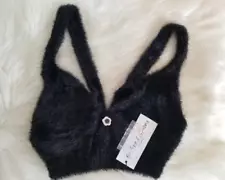 FOR LOVE & LEMONS FUZZY DEVON CROP BRA TOP BLACK SMALL NWT