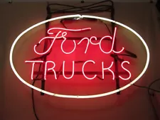 VINTAGE 1940's ORIGINAL FORD DEALER "FORD TRUCKS" NEON SIGN- RARE RED RUBY GLASS