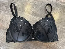 Victoria’s Secret Black Dream Angels Lined Demi Bra With Rhinestones