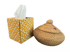 Handwoven Rattan Basket With Lid, New