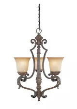 Venetian Bronze And Gold 3 Light Chandelier With Fresco Beige Glass Orig $414