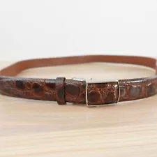 VINTAGE Real Crocodile Leather Belt 36 Brown Exotic Croco Dress Luxury Pegasus