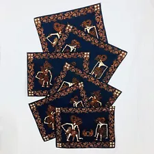 New 6 Placemats Wayang Kulit Indonesian Shadow Puppets Batik Rust Blue Cotton