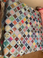 Cathedral Window Quilt w/ Shams Hand Stitched One Of A Kind Rare Piece