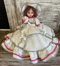 Plastic Doll With Crocheted 4 Layer Dress With Hat Vintage READ