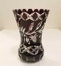 Antique Ruby Red Bohemian Cut to Clear Crystal Caste top Vase Hand Engraved