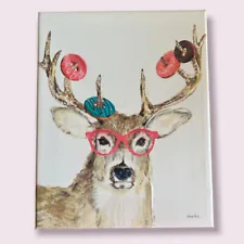 KATHRYN WHITE Giclee Hand Embellished Art Print On Canvas Deer Donuts Glasses