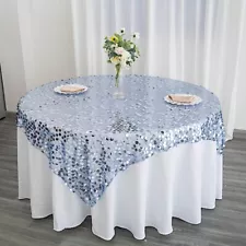 DUSTY BLUE Big Payette Sequin 72x72" TABLE OVERLAY Wedding Party Events SALE