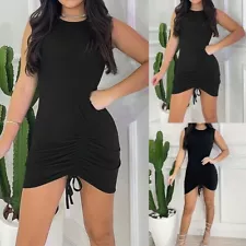 Sexy Women's Bodycon Strapless Mini Dress Crew Neck Drawstring Party Dresses