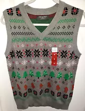 mens NEW NWT UGLY CHRISTMAS VEST KNIT gray small msrp 16.00 NICE! UGLY, TOO!