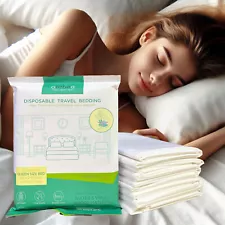 Queen Sized Fitted Disposable Travel Sheet With Sheet Cover And Pillowcase 3 PCS