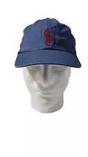 POLO Ralph Lauren Baseball Hat Cap Cotton Blue Red USA Vtg Adjustable 3 Symbol