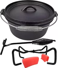 Pre-Seasoned Cast Iron Camp Dutch Oven including Lid Lifter 4.1 qt Lid S...