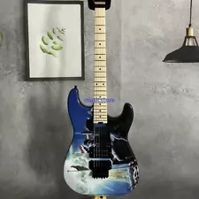 Custom ST Blue Electric Guitar FR Bridge Black Hardware Solid Body for Sale