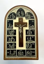 Vintage Wood Wall Plaque 14 Stations of the Cross Jesus on Cross Crucification