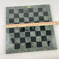 Vintage Marble Chess Set Green Black 16 x16 Board and Pieces, 1970's In Box