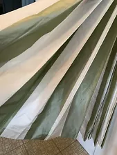 ~Pair~100% Silk taffeta stripe lined drapes Green/ Ivory Pleated Heading 50”w.