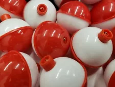 FISHING BOBBERS Round Floats Red White Plastic SNAP ON FLOAT CHOOSE SIZE NEW!!