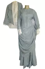 repro Victorian 4pc ladies outfit Gown Costume size L Edwardian bustle blue VTG